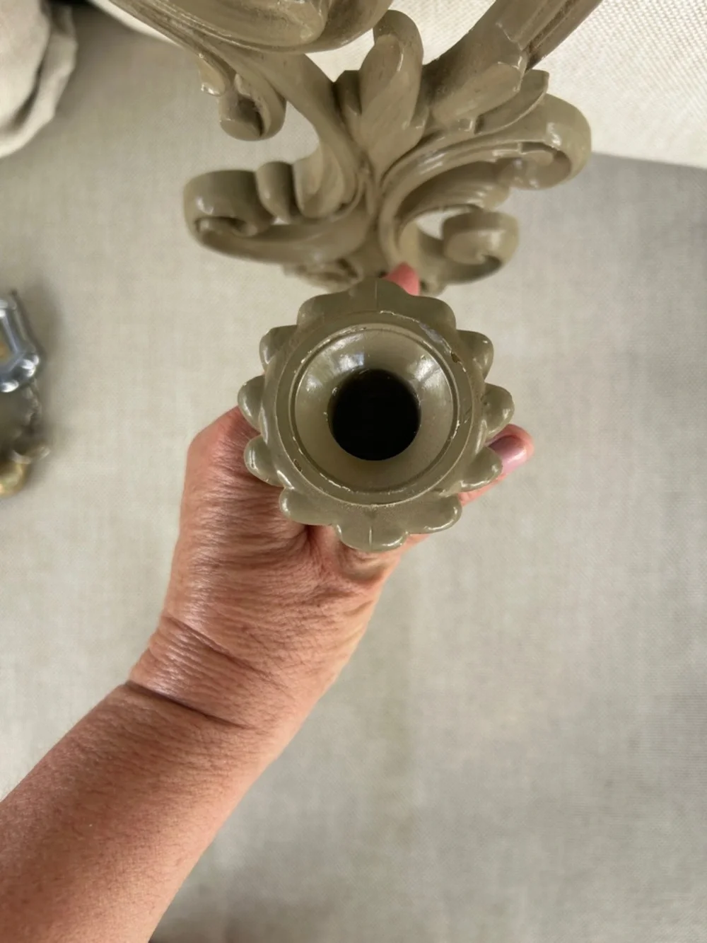 MCM Vintage Home Interiors Ornate Floral Wall Candle Sconce in Taupe